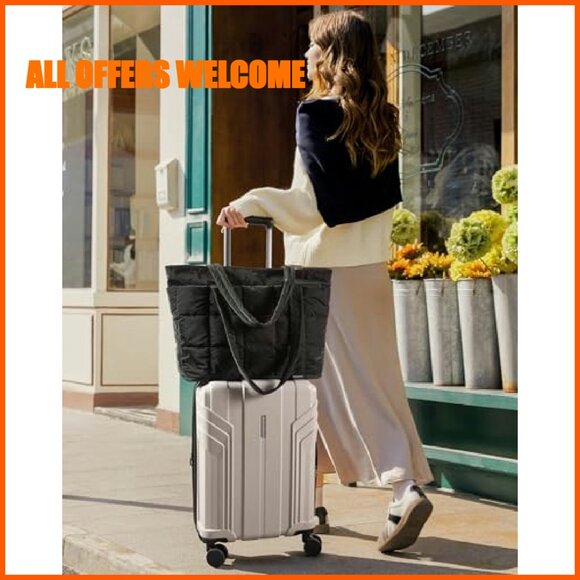 Expandable Quilted Tote Bag, Puffer Work Handbag, Travel Gym Carry On - Picture 7 of 8